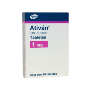 Ativan tablets in a prescription bottle on a wooden surface