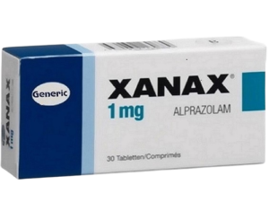 Xanax medication blister pack containing tablets for anxiety treatment