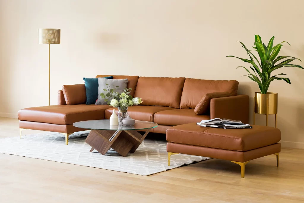 what colour goes with brown leather sofa