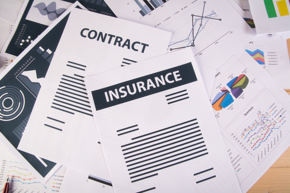 Document displaying an insurance contract alongside graphs and charts, emphasizing personalized insurance plan options.