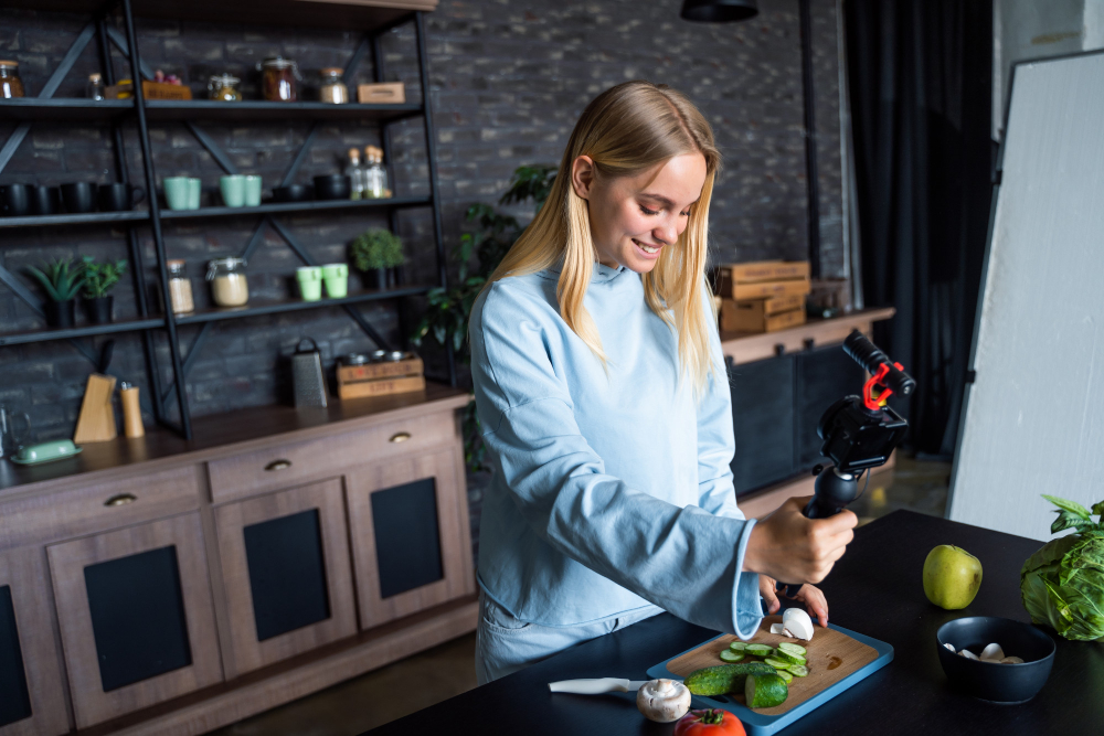 A woman skillfully cuts vegetables with a knife, showcasing Smart Kitchen Solutions for efficient meal preparation.