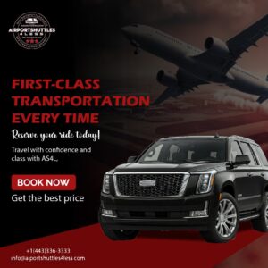  Professional airport shuttle van at BWI airport ready for passengers.