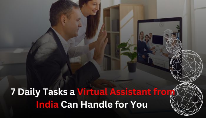 Businessman and virtual assistant on a video call, highlighting remote collaboration with a virtual assistant from India.