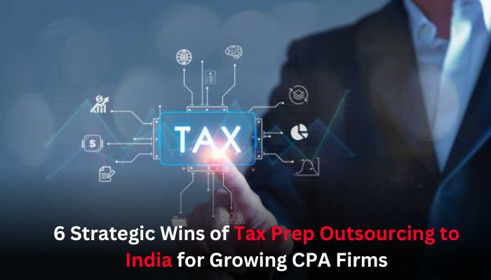 Person interacting with virtual "TAX" interface representing technology-driven tax preparation outsourcing.