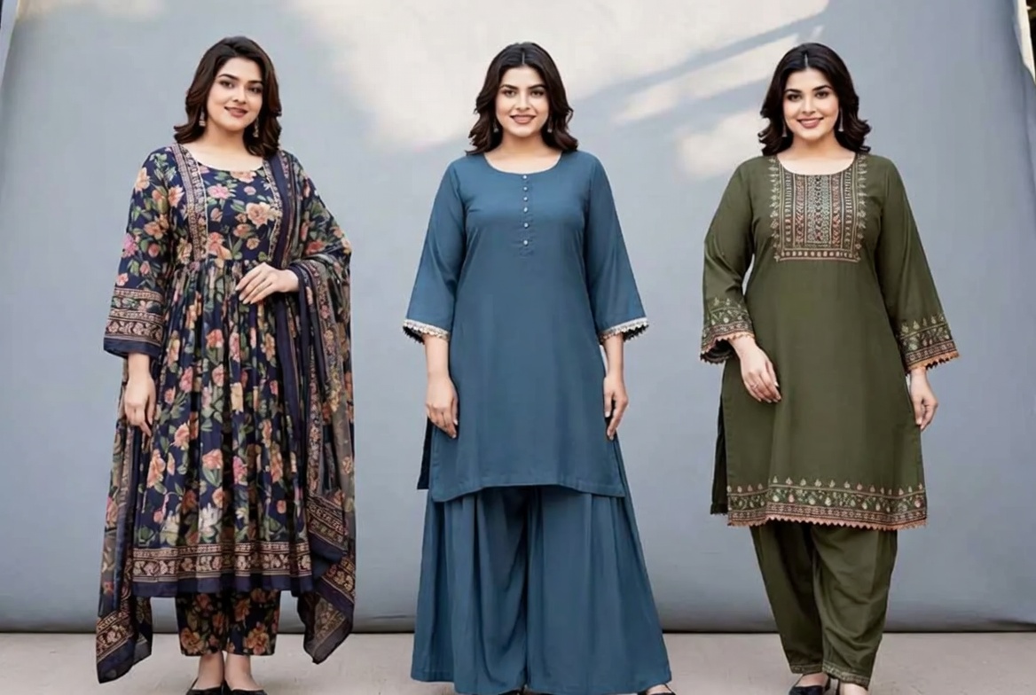 Plus Size Cotton Salwar Kameez & Palazzo Suits